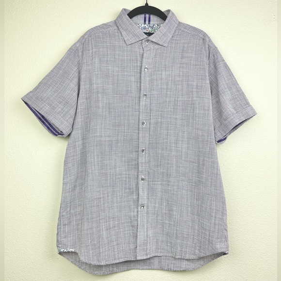 Robert Graham Men's XL Massimo Tailored Fit Linen Blend Shirt Purple Flip Cuff - Picture 1 of 13